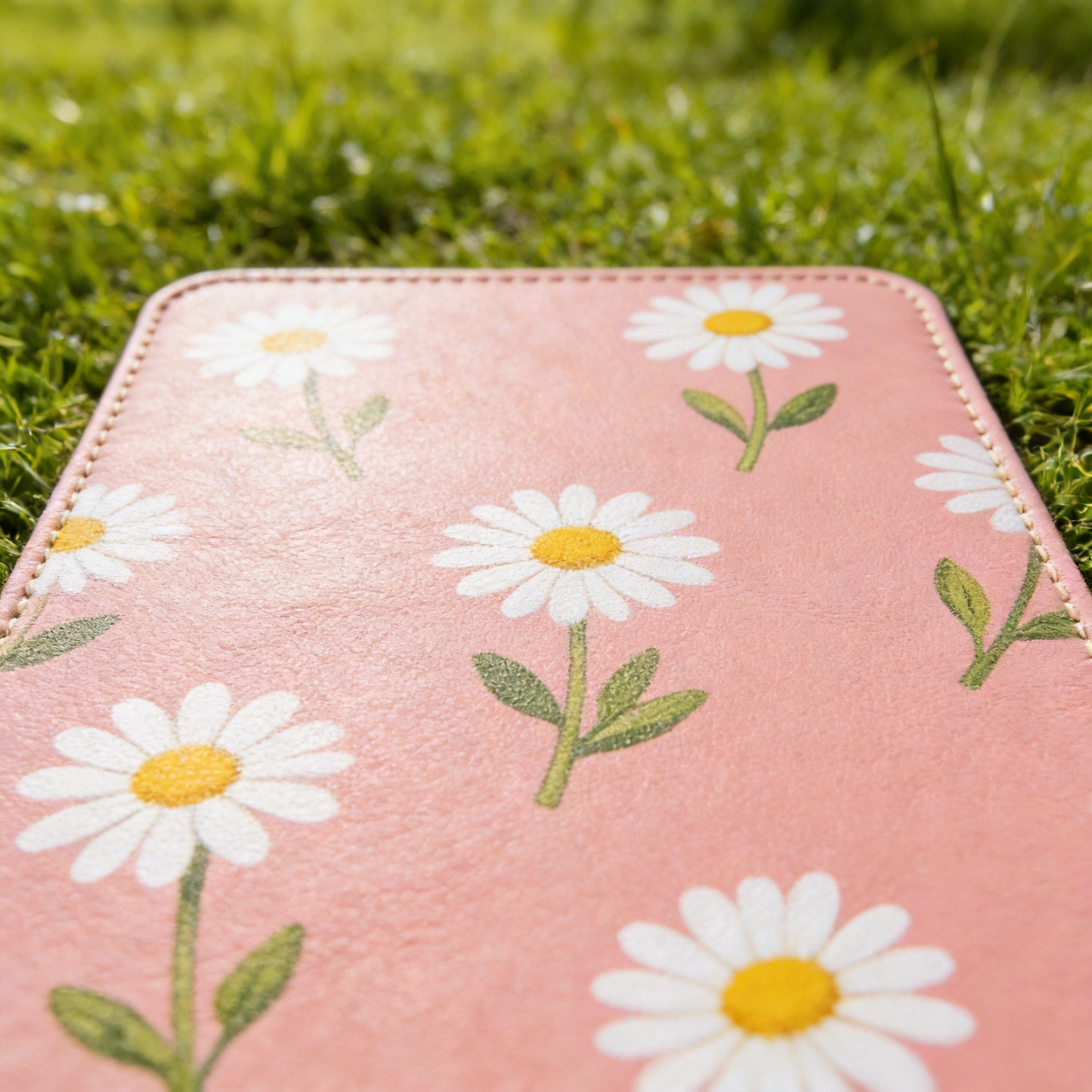Gift-Worthy | Smooth Leather | Fun Office Accessory | Gift for Floral Enthusiasts | Charming Daisy Pattern with Soft Pink Tones | Brightens Up Any Workspace