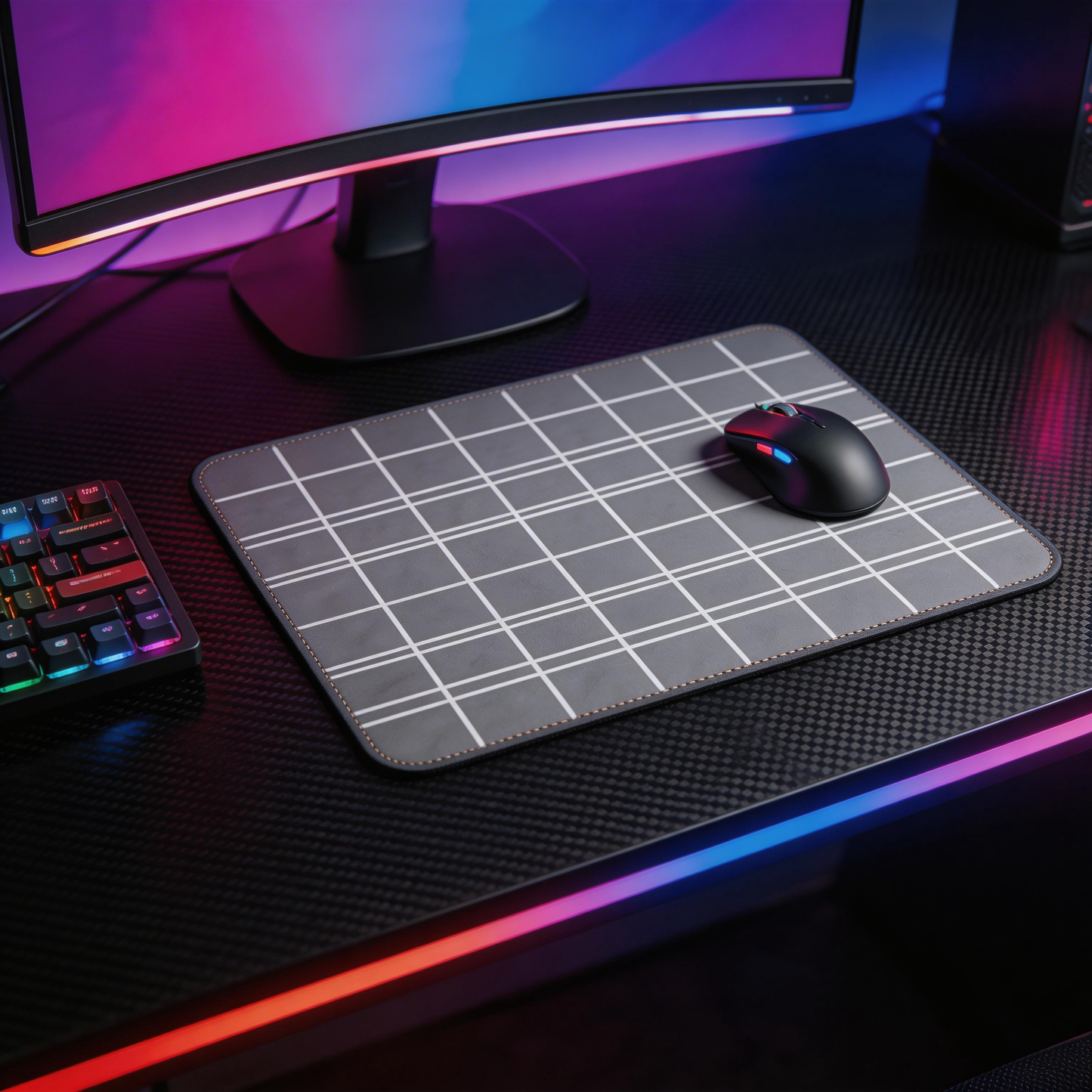 Grid Pattern Leather Desk Mat – Sleek & Functional Workspace Upgrade
