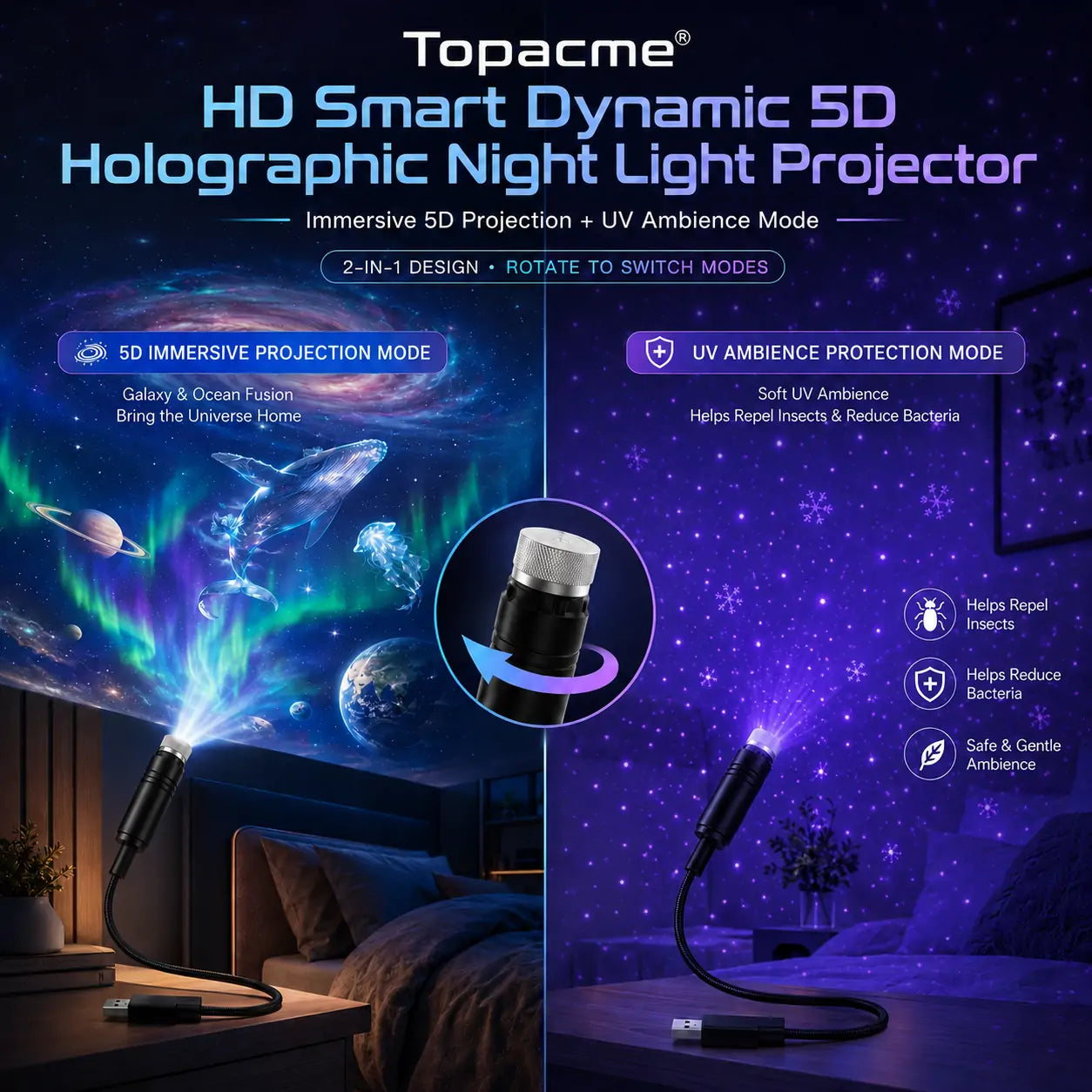 Topacme® 🍎Night Light Projector - Smart Holographic Star Projector