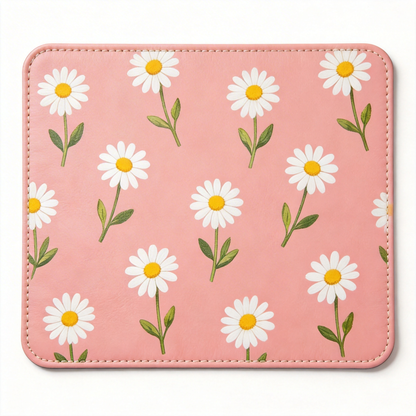 Gift-Worthy | Smooth Leather | Fun Office Accessory | Gift for Floral Enthusiasts | Charming Daisy Pattern with Soft Pink Tones | Brightens Up Any Workspace