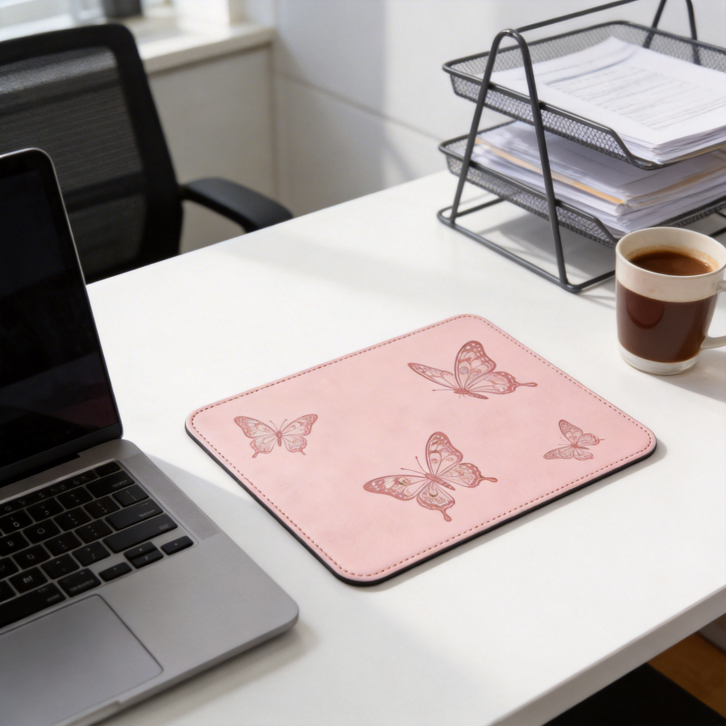 Playful Butterfly Desk Mat | Smooth Leather | Creative Workspace Decor | For Artists | Elegant Design
