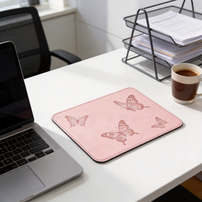 Playful Butterfly Desk Mat | Smooth Leather | Creative Workspace Decor | For Artists | Elegant Design