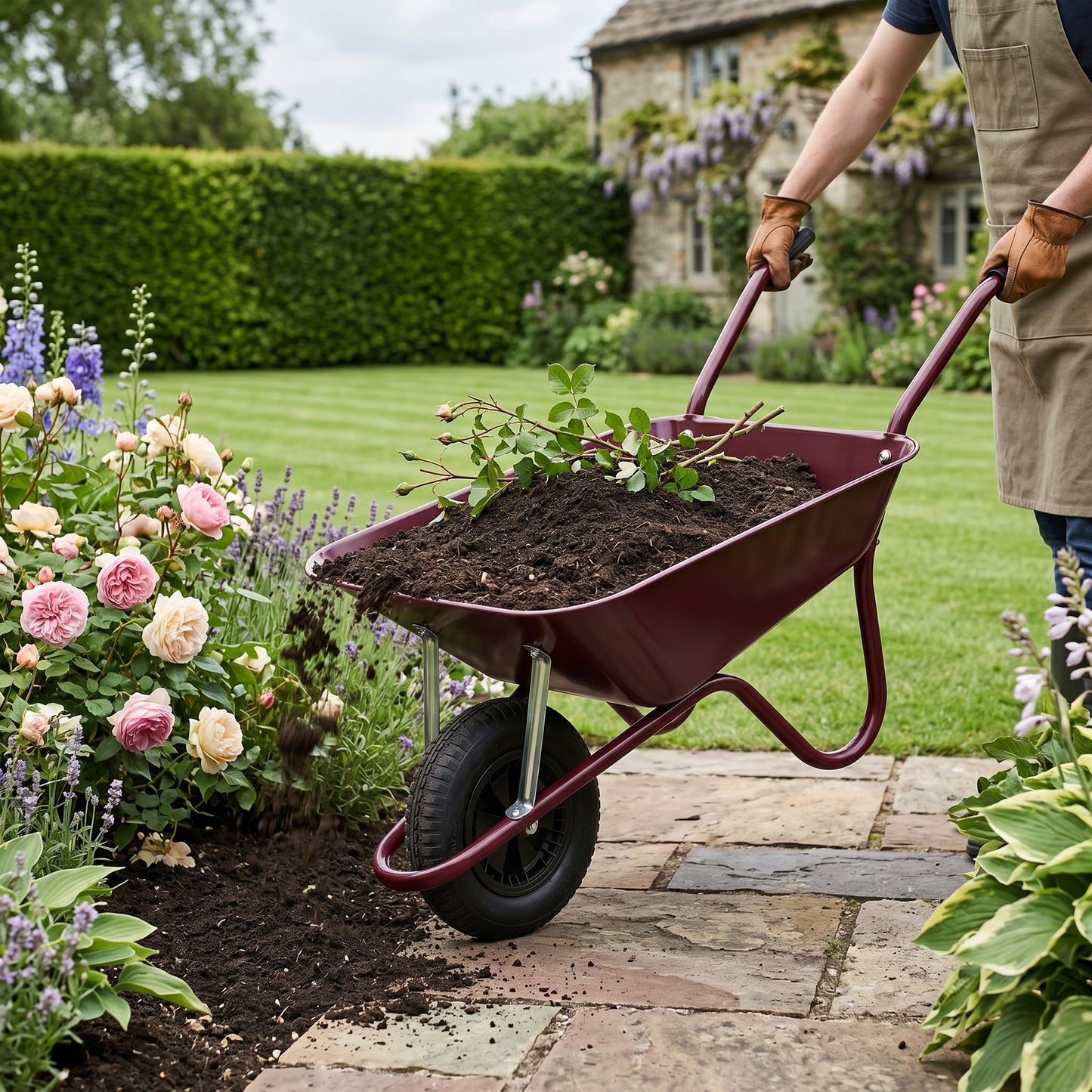 Garden Statement | Steel Utility Cart | Gift-Ready Burgundy Finish