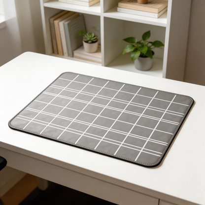 Grid Pattern Leather Desk Mat – Sleek & Functional Workspace Upgrade
