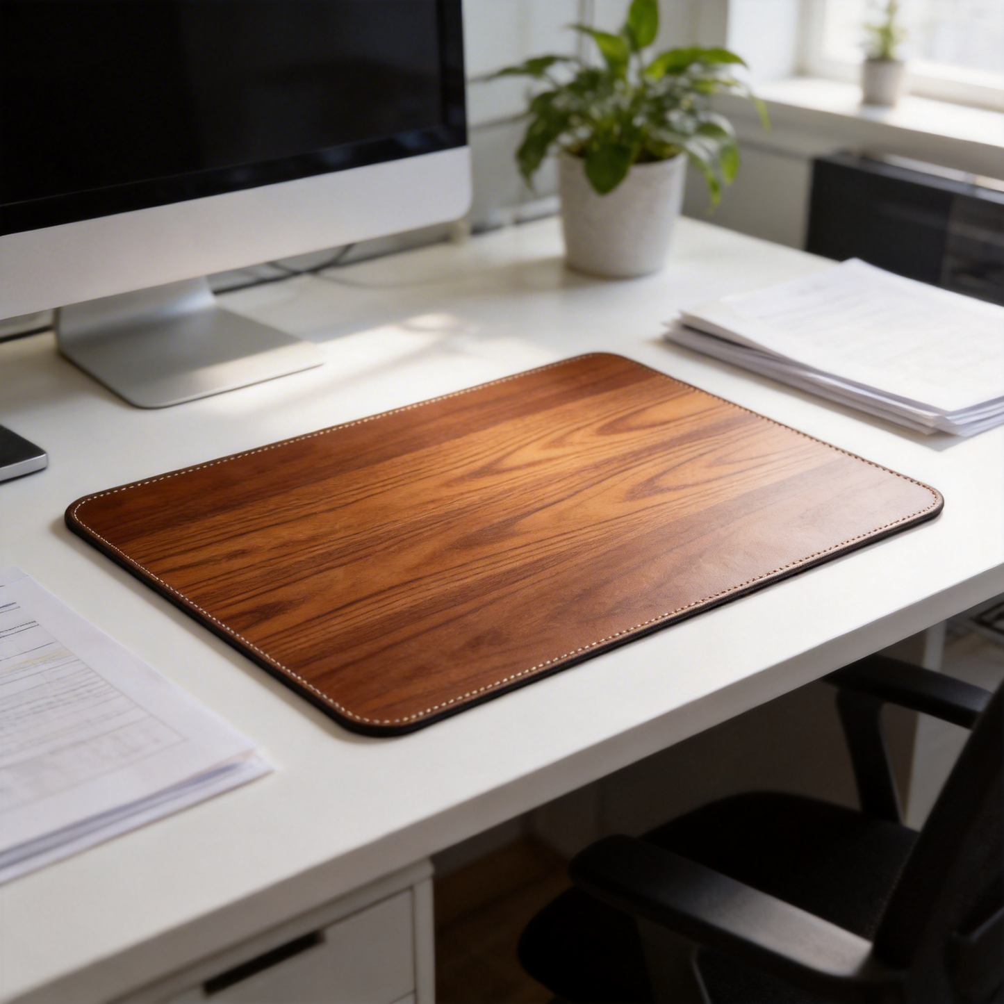 Stylish Wood Grain Desk Mat | Premium Leather | Modern Office Decor | For Professionals | Durable Design