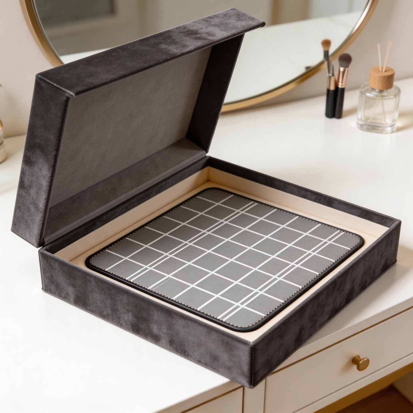 Grid Pattern Leather Desk Mat – Sleek & Functional Workspace Upgrade