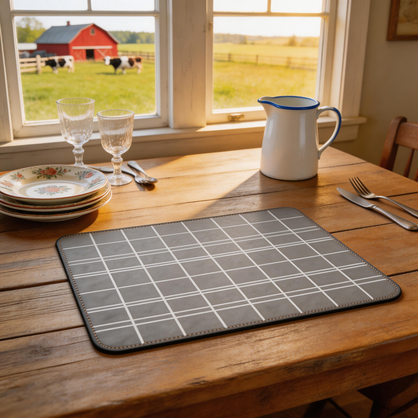 Grid Pattern Leather Desk Mat – Sleek & Functional Workspace Upgrade