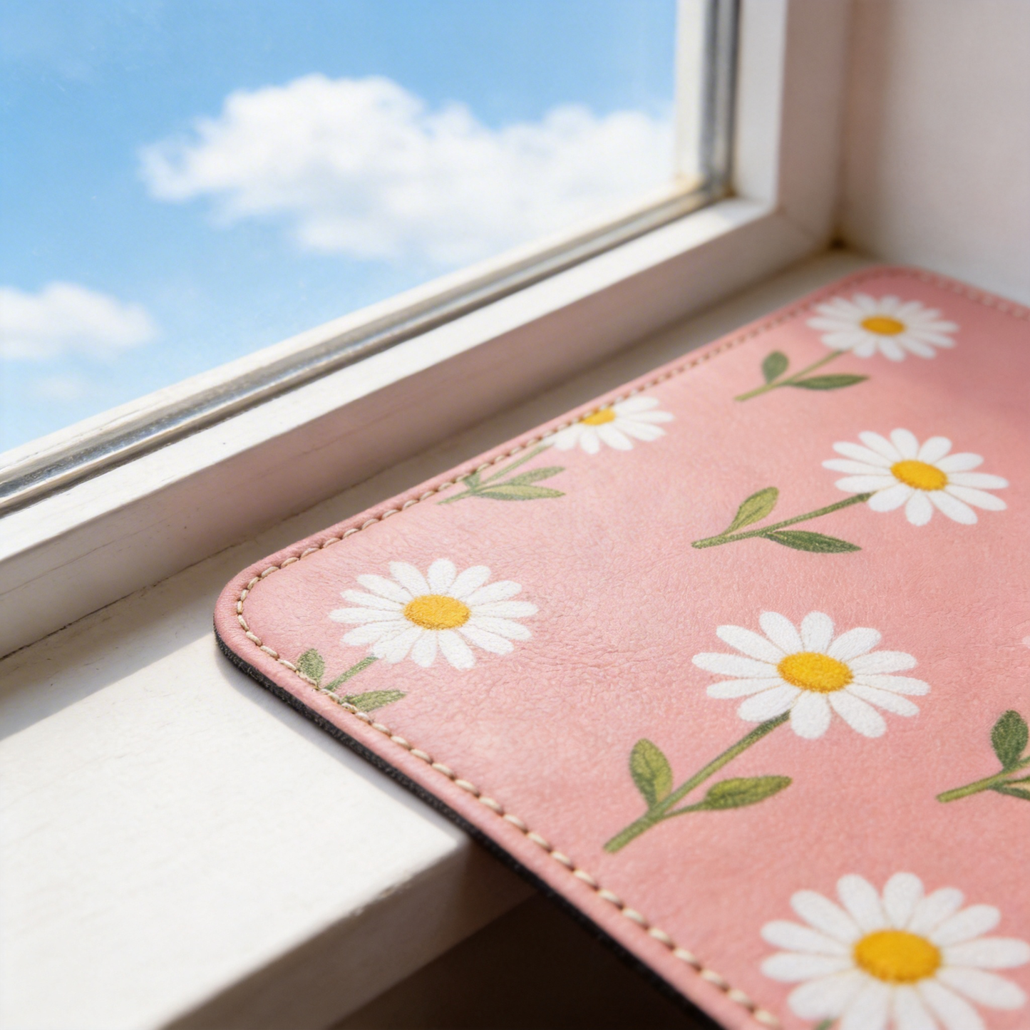 Gift-Worthy | Smooth Leather | Fun Office Accessory | Gift for Floral Enthusiasts | Charming Daisy Pattern with Soft Pink Tones | Brightens Up Any Workspace