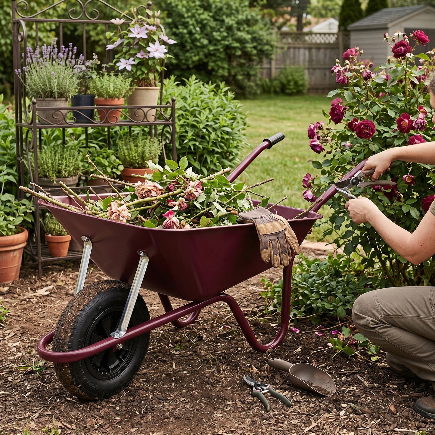 Garden Statement | Steel Utility Cart | Gift-Ready Burgundy Finish