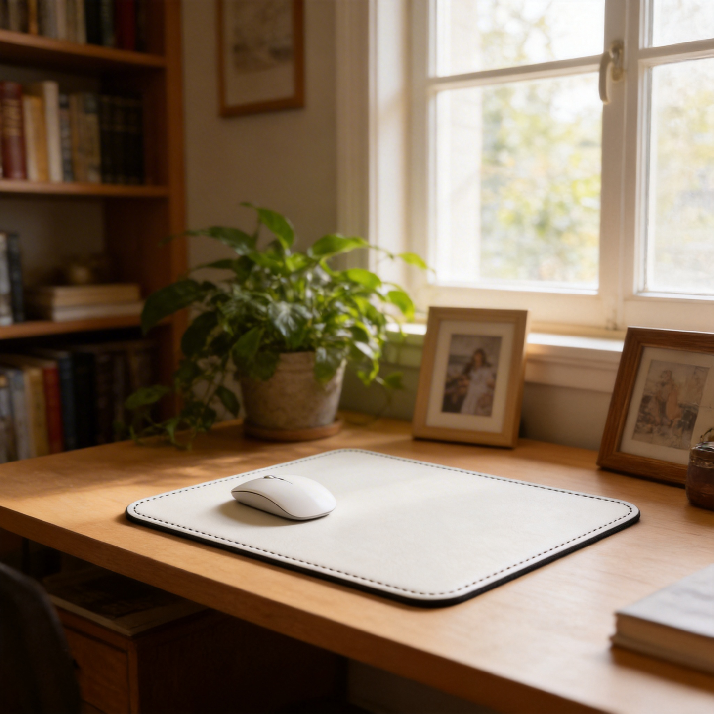 Gift-Worthy | Premium Leather | Minimalist Desk Mat | Perfect for Executives | Crisp White with Elegant Stitched Detailing | Ideal for Sleek, Stylish Offices