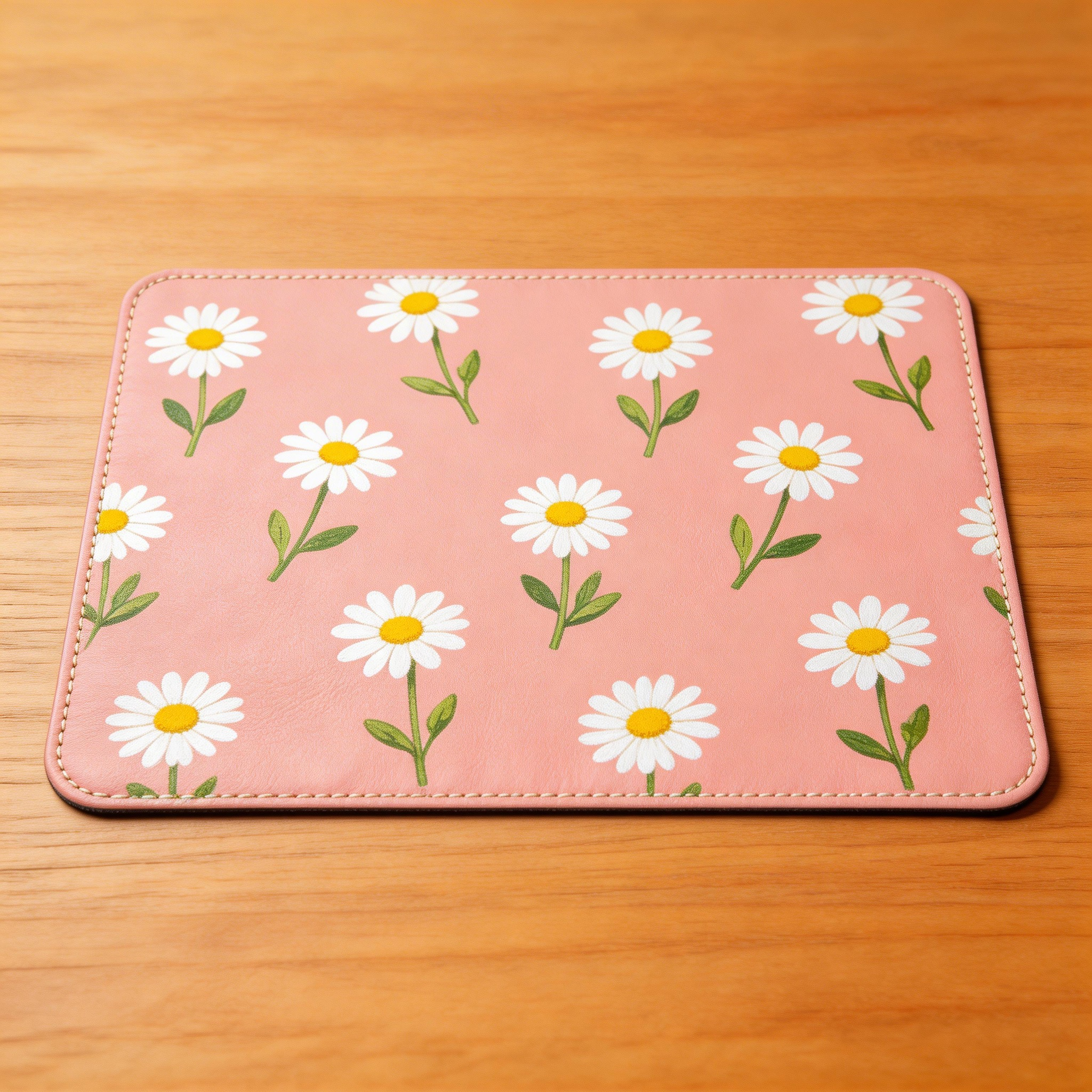 Gift-Worthy | Smooth Leather | Fun Office Accessory | Gift for Floral Enthusiasts | Charming Daisy Pattern with Soft Pink Tones | Brightens Up Any Workspace