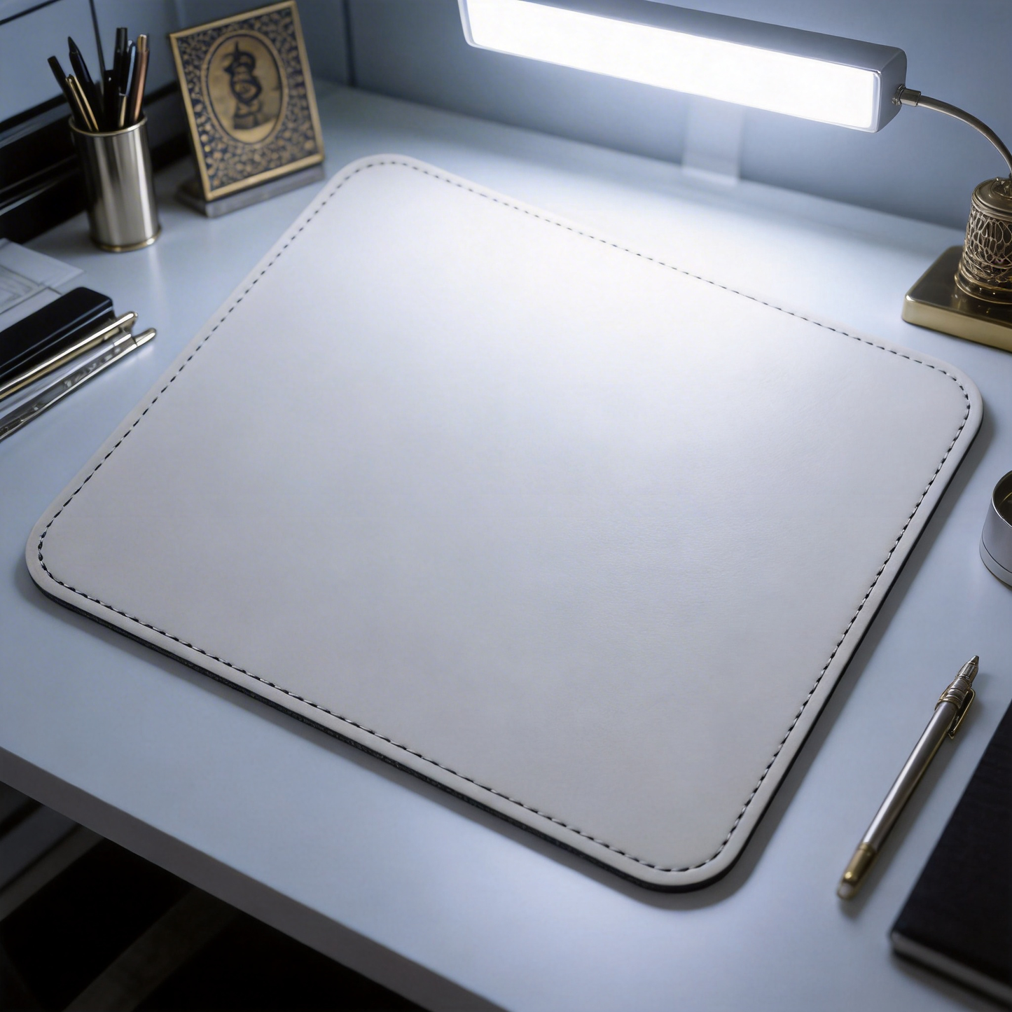 Gift-Worthy | Premium Leather | Minimalist Desk Mat | Perfect for Executives | Crisp White with Elegant Stitched Detailing | Ideal for Sleek, Stylish Offices