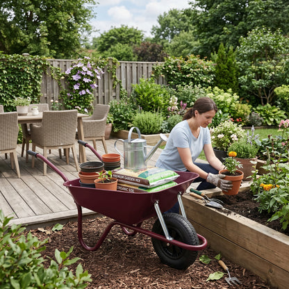Garden Statement | Steel Utility Cart | Gift-Ready Burgundy Finish