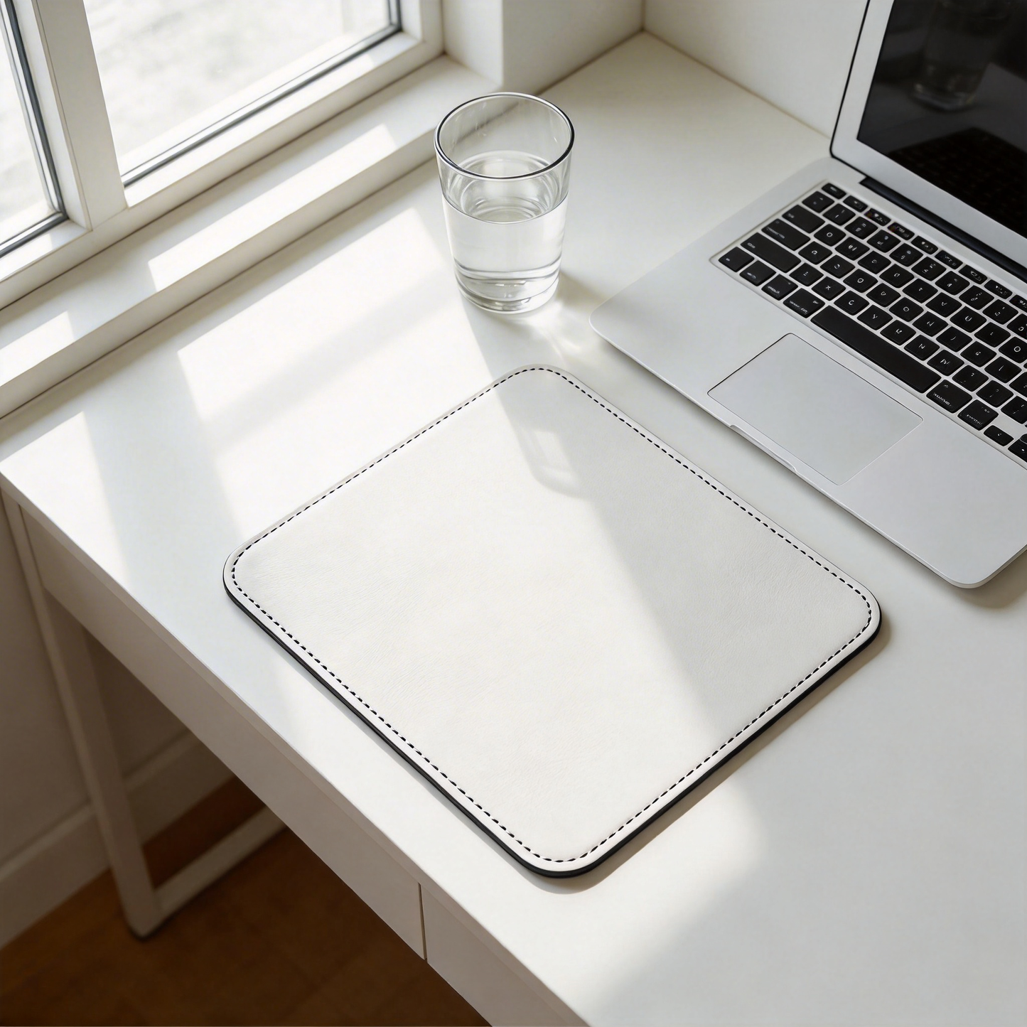 Gift-Worthy | Premium Leather | Minimalist Desk Mat | Perfect for Executives | Crisp White with Elegant Stitched Detailing | Ideal for Sleek, Stylish Offices