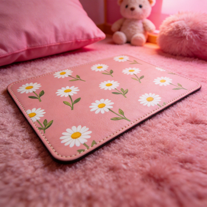 Gift-Worthy | Smooth Leather | Fun Office Accessory | Gift for Floral Enthusiasts | Charming Daisy Pattern with Soft Pink Tones | Brightens Up Any Workspace