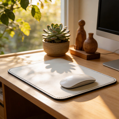 Gift-Worthy | Premium Leather | Minimalist Desk Mat | Perfect for Executives | Crisp White with Elegant Stitched Detailing | Ideal for Sleek, Stylish Offices