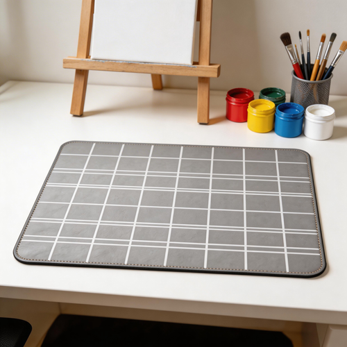 Grid Pattern Leather Desk Mat – Sleek & Functional Workspace Upgrade