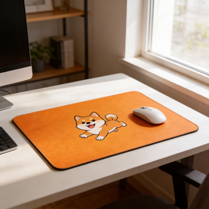 Shiba Inu Leather Desk Mat – A Playful Touch for Your Workspace