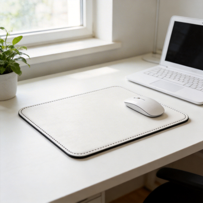Gift-Worthy | Premium Leather | Minimalist Desk Mat | Perfect for Executives | Crisp White with Elegant Stitched Detailing | Ideal for Sleek, Stylish Offices