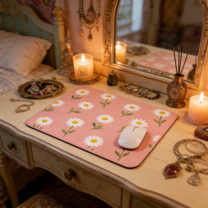 Gift-Worthy | Smooth Leather | Fun Office Accessory | Gift for Floral Enthusiasts | Charming Daisy Pattern with Soft Pink Tones | Brightens Up Any Workspace