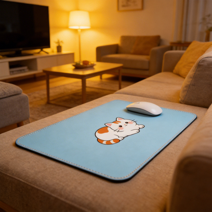 Adorable Cat Design | Leather Material | Cute Workspace Accessory | Perfect for Cat Lovers | Fun and Playful Vibe | Ideal for Any Desk Setup